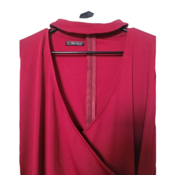 *sold*Shein Wrap Ruched Split Sleeve Solid Dress Red bloggers Fav - Picture 4 of 6